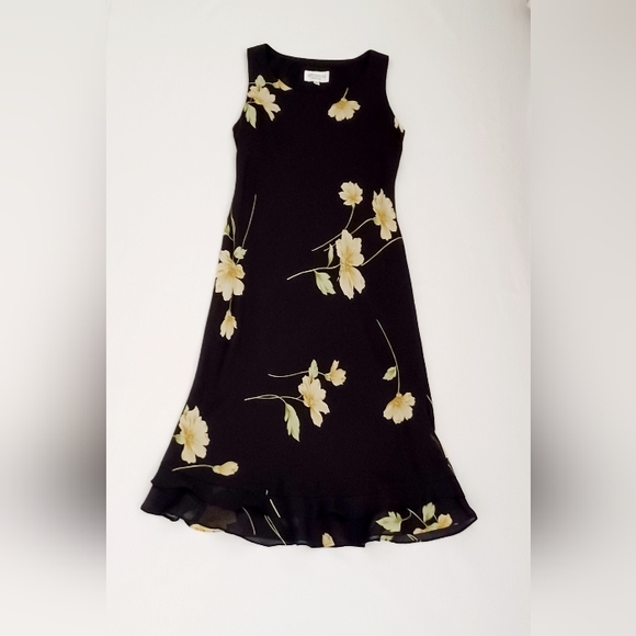 STUDIO I Suit of Black Floral Dress & Yellow Jacket, size 8p - Picture 9 of 16